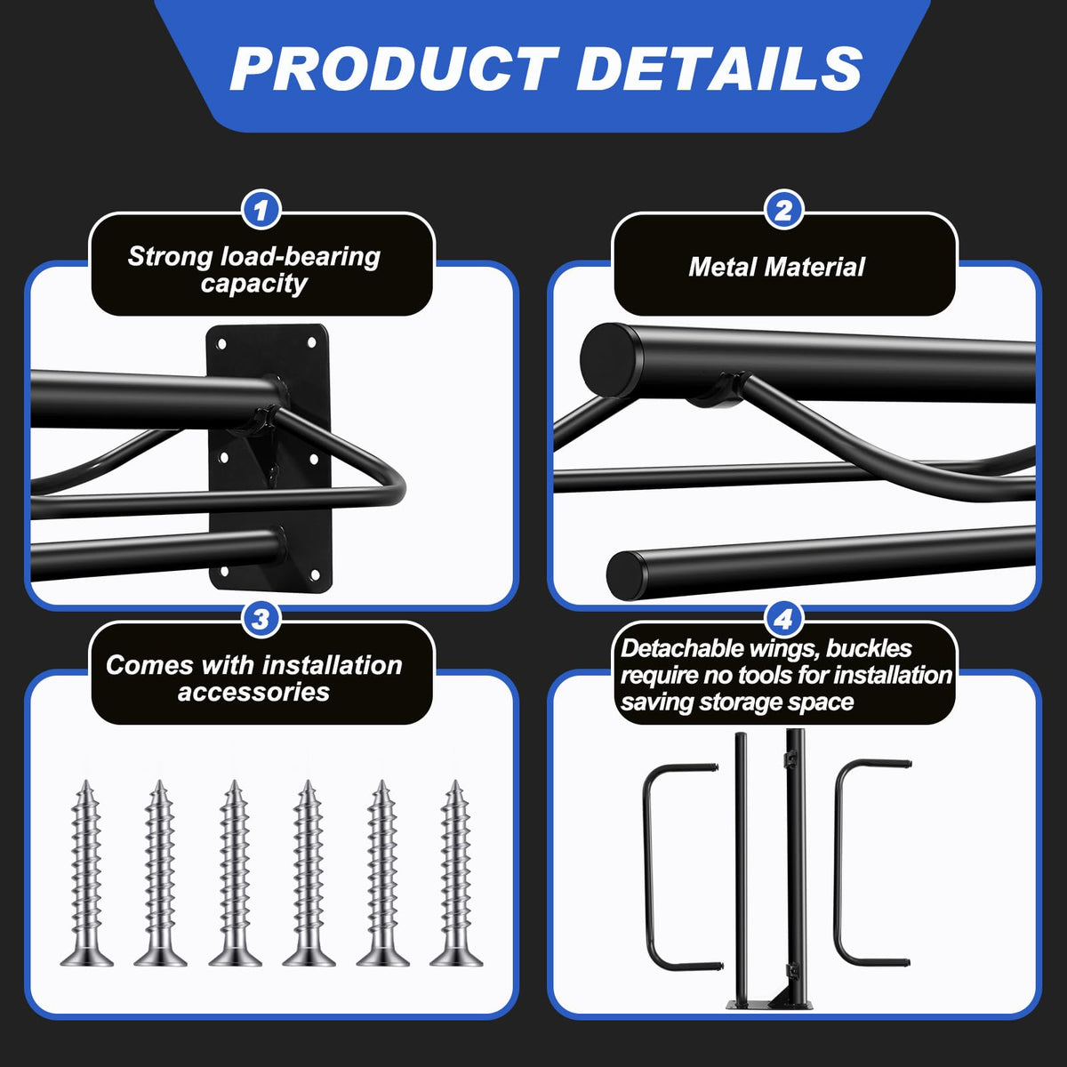 6 Pcs Wall Mount Saddle Rack with Pad Bar B4307