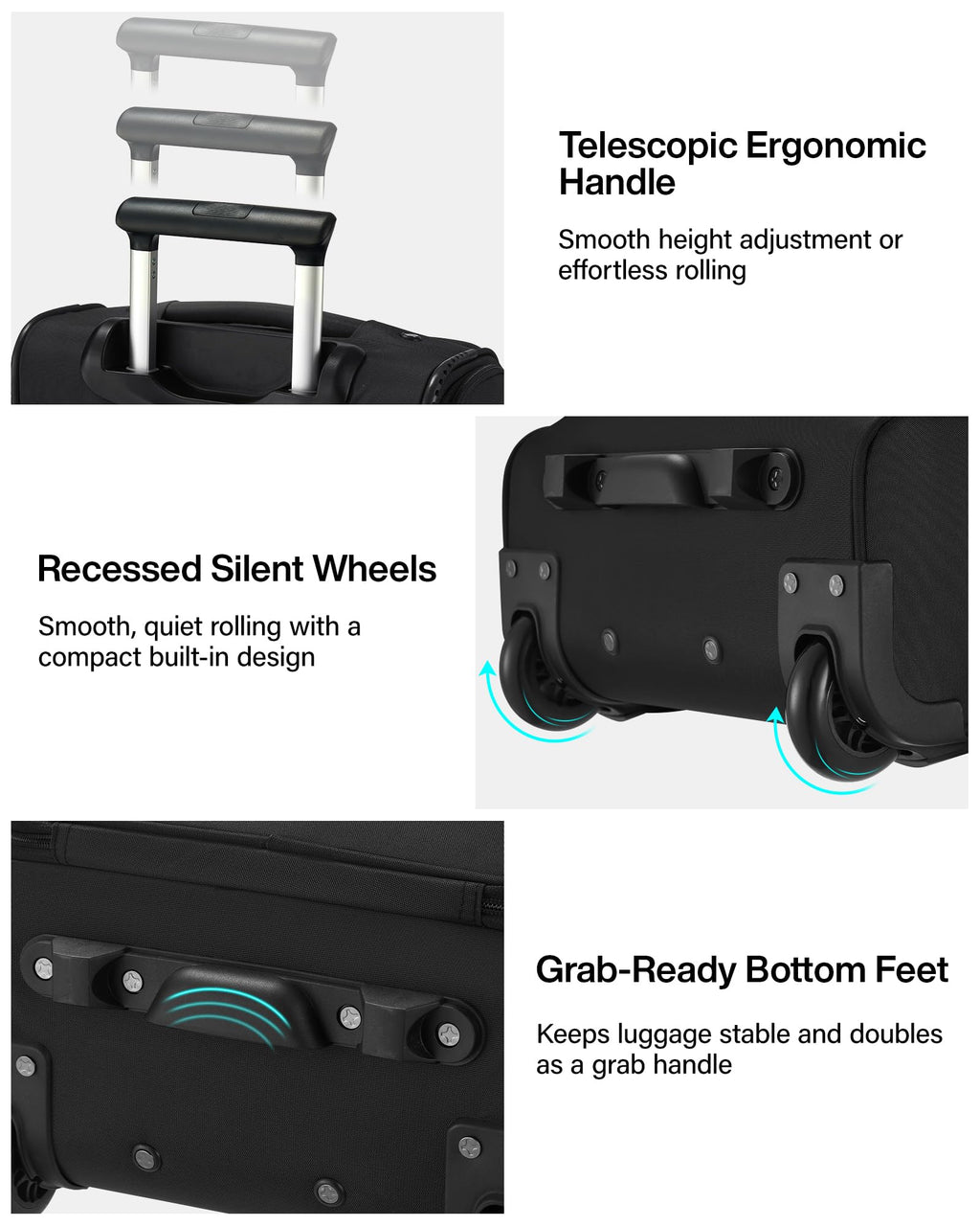17 Inch Black Underseat Carry On Luggage with Wheels A737