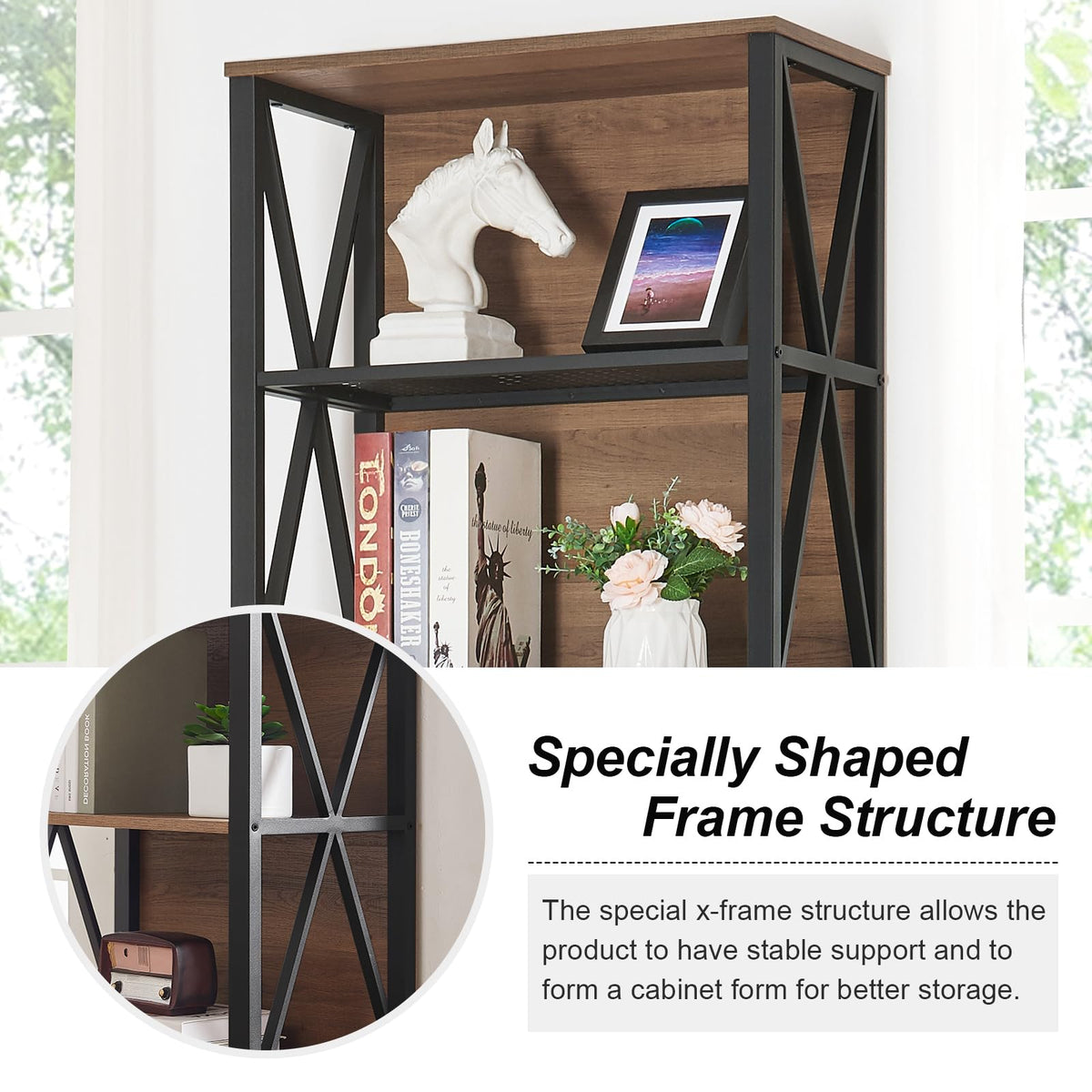 7-Tier Rustic Wood Metal Bookshelf H279368