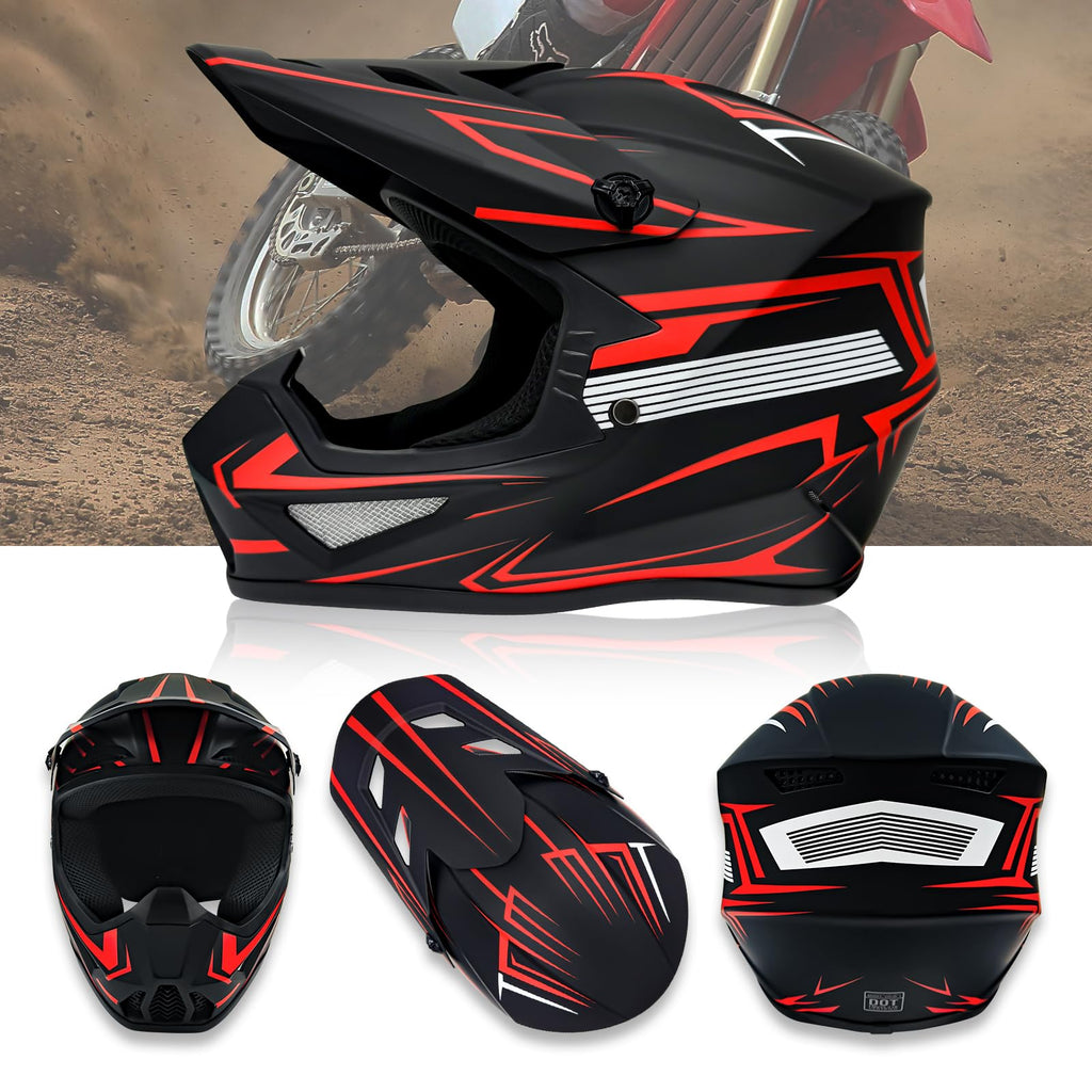 Youth Motorcross Helmet, Kids Dirt Bike Helmets-DOT Approved (Red, X-Large) I63522