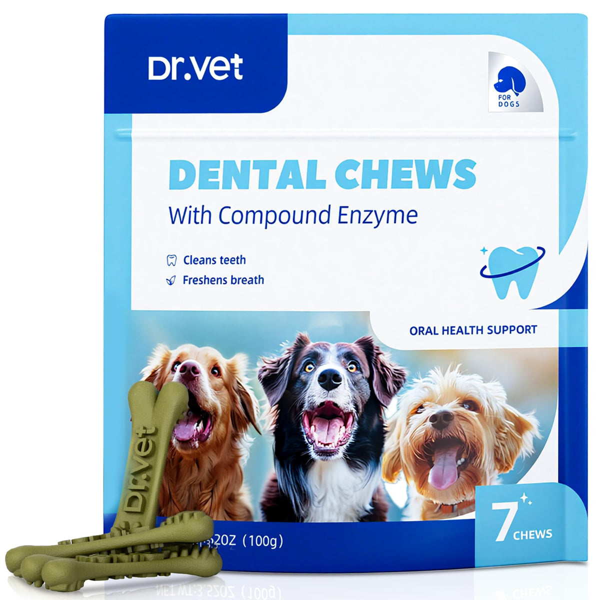 Dog Dental Chews, Plaque and Tartar Control, 7 Sticks B258