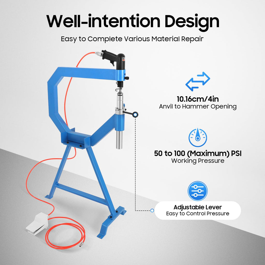 Pneumatic Planishing Hammer with 1" 2" 3" Anvil, Cast-Iron Stand, Pedal E43295