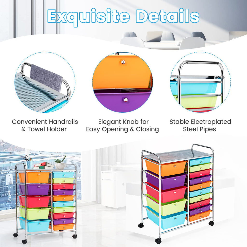 Multicolor 15 Drawer Rolling Storage Cart N148017