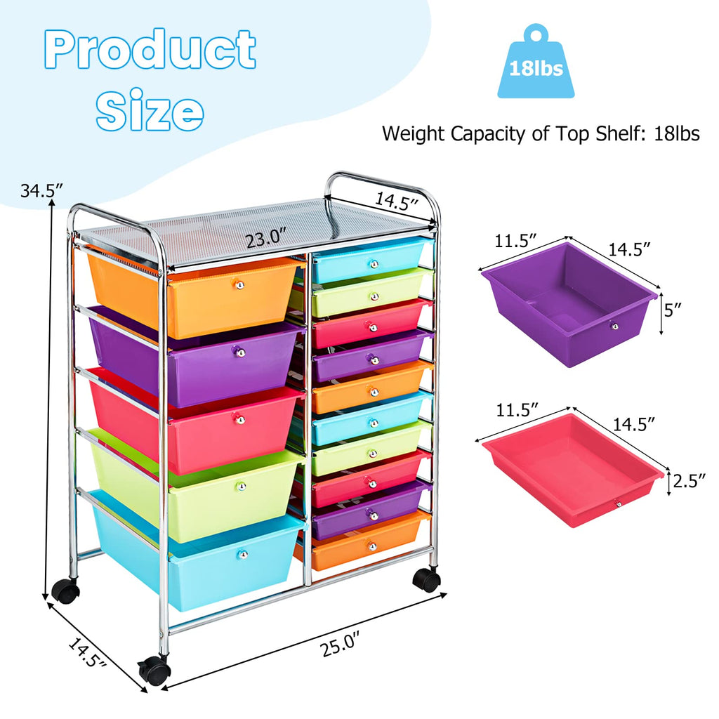 Multicolor 15 Drawer Rolling Storage Cart N148017