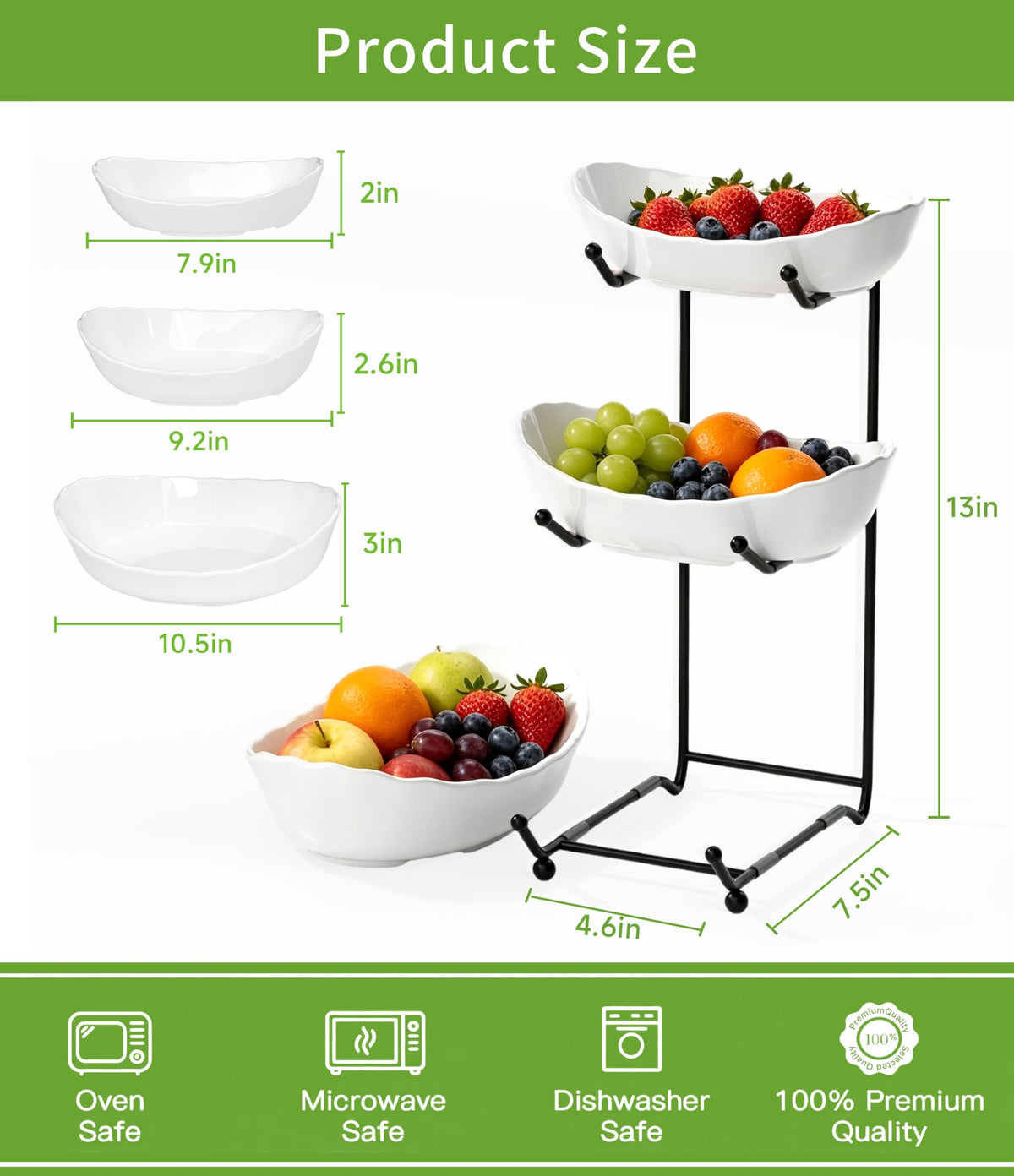3 Tier Ceramic Fruit Bowl with Metal Stand I5094