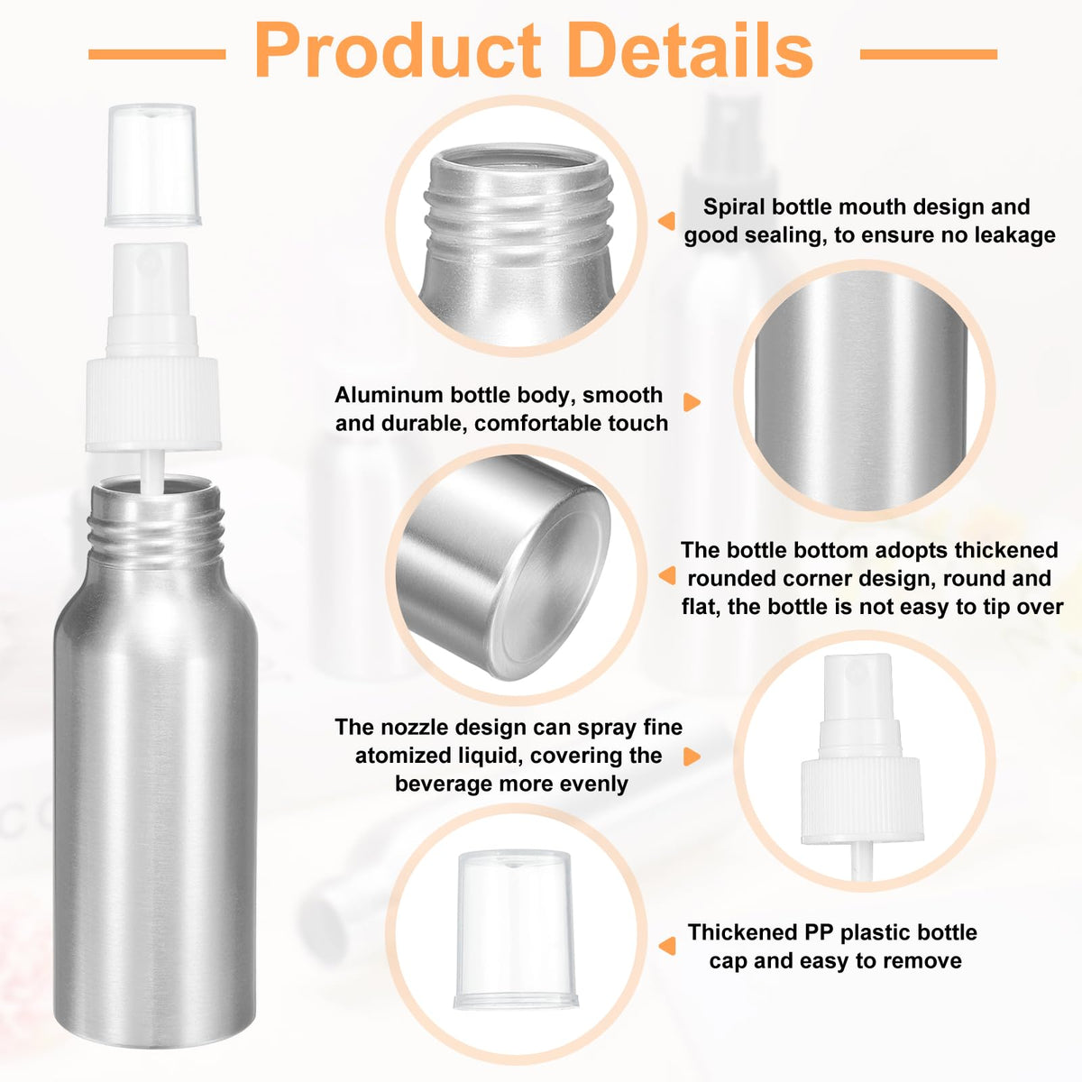 5 Pc 80 ml Aluminum Fine Mist Spray Bottles Q44204