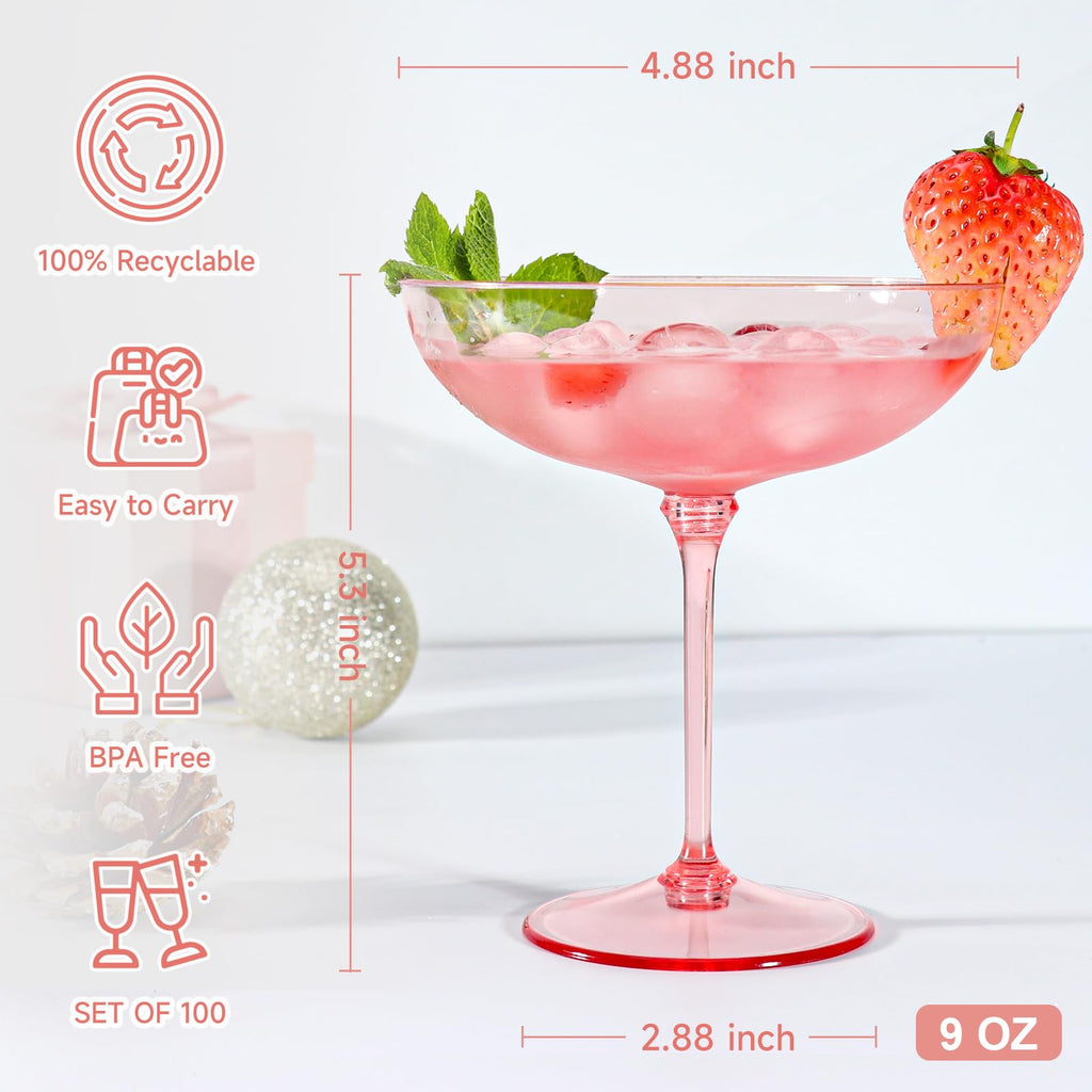 9oz Pink Plastic Martini Glasses Set K19735