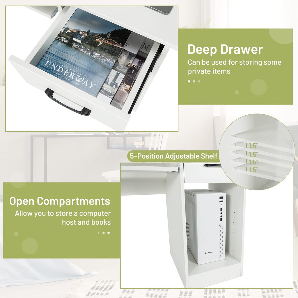 White Desk with Drawer and Keyboard Tray N86290
