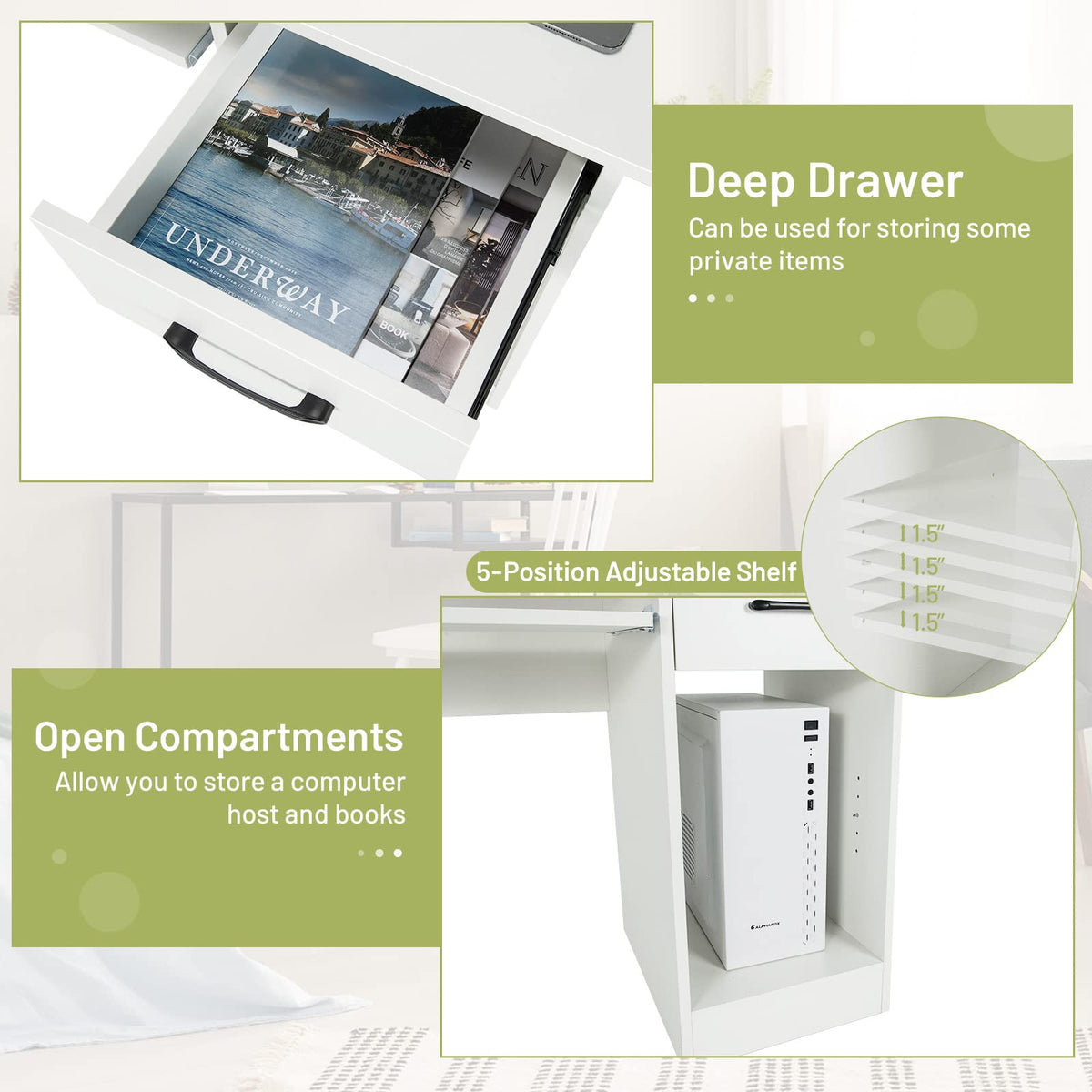 White Desk with Drawer and Keyboard Tray N86290