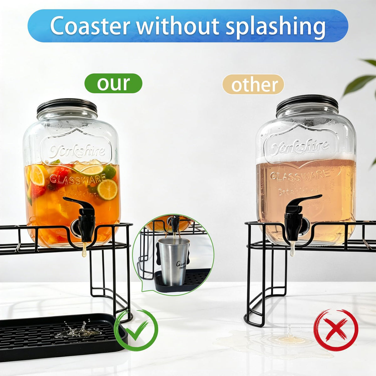 2 Pack 1.5 Gallon Glass Beverage Dispenser with Stand K5370
