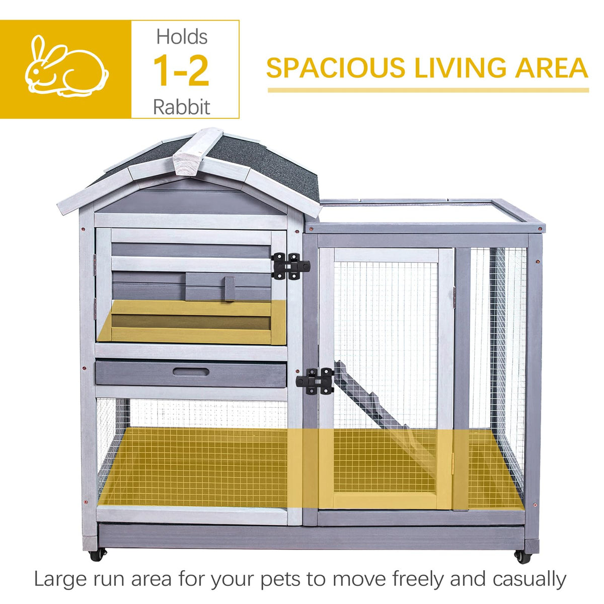 Wooden Rabbit Hutch with Waterproof Roof C169418