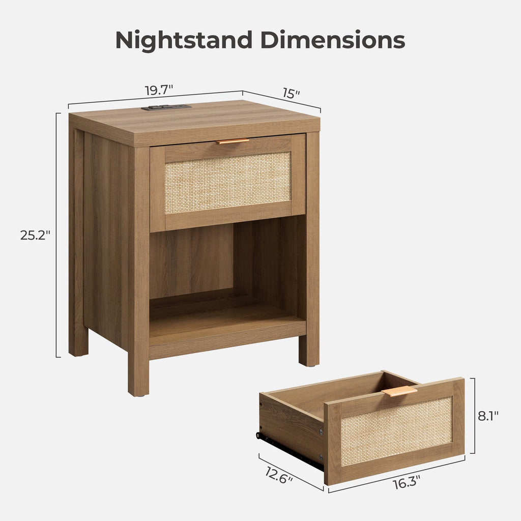 Rattan Night Stand with Charging Station P1638