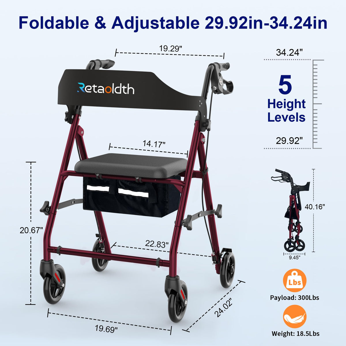 Foldable Rollator Walker with Seat V2882