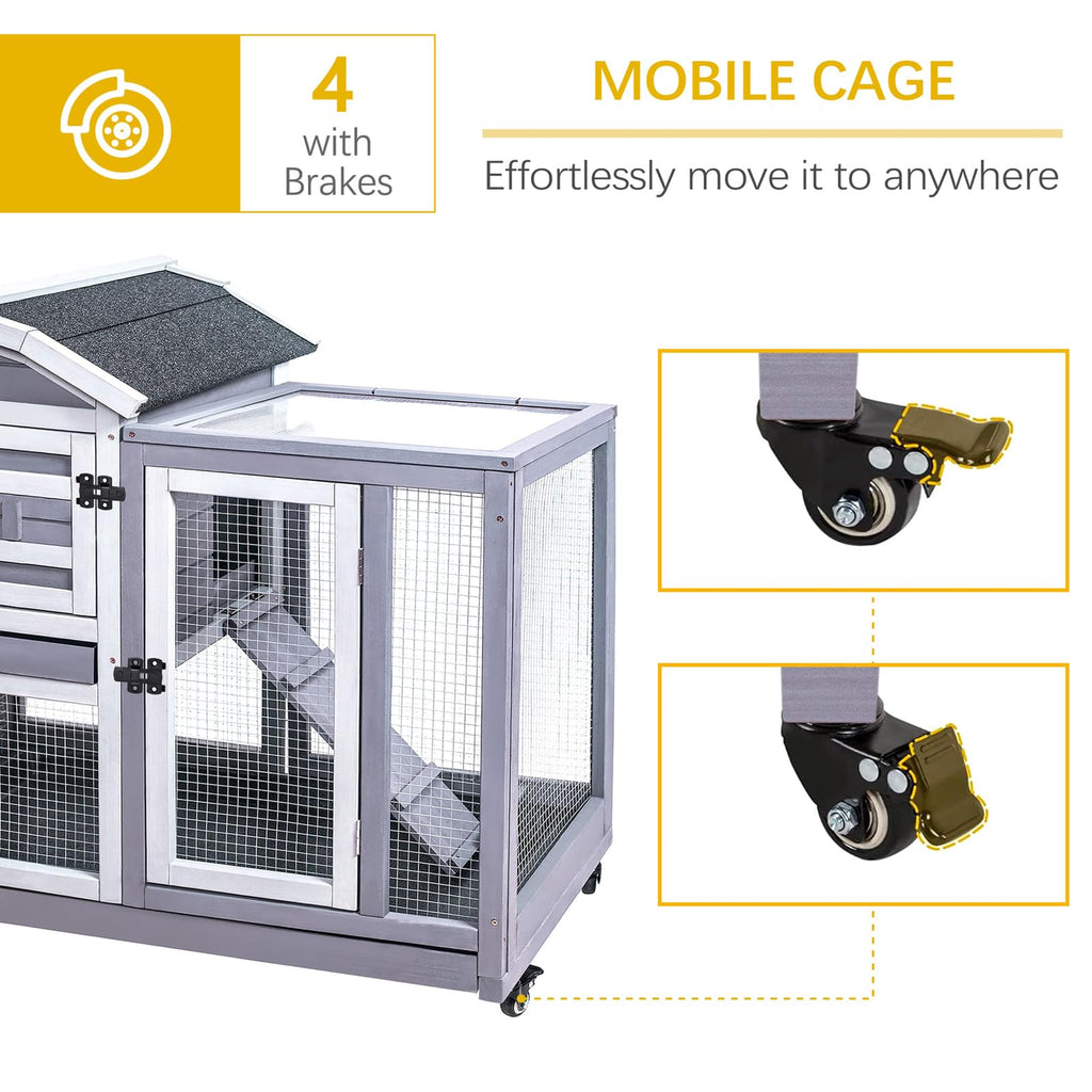 Wooden Rabbit Hutch with Waterproof Roof C169418