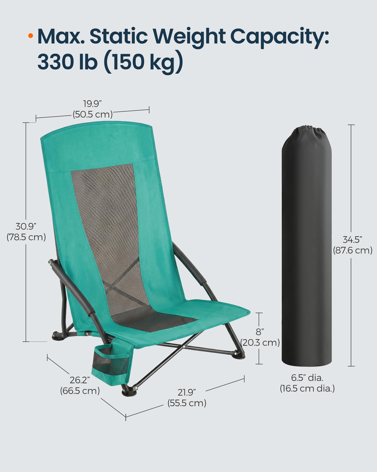 Portable Folding Camping Chair with Cup Holder, Set of 2, Green L190