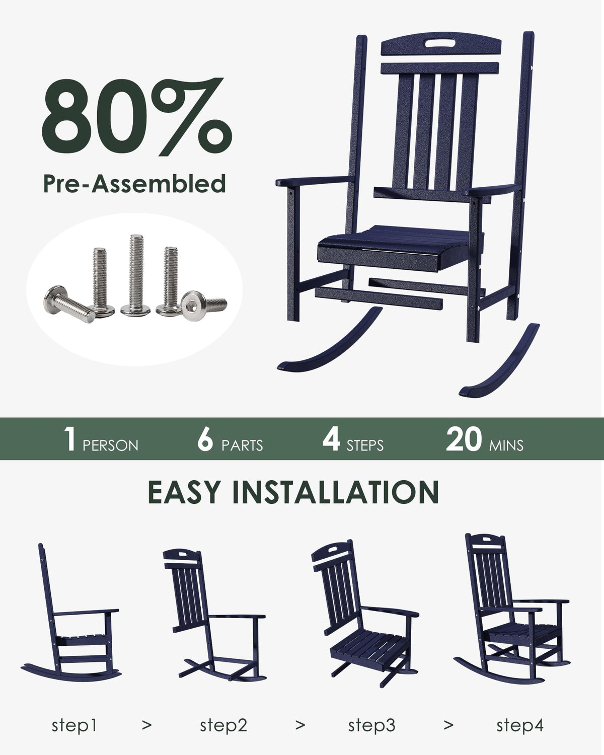 All-Weather Resistant Poly Lumber Rocking Chair J300