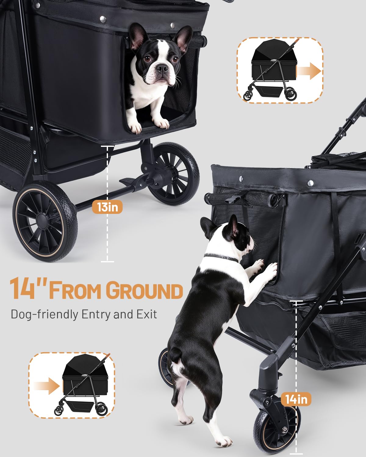 Foldable Ventilated Dog Stroller with Canopy B781
