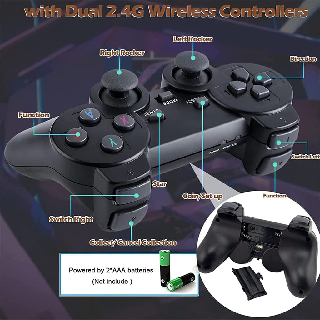 Black Wireless Retro Game Console with 2.4G Controllers I11507