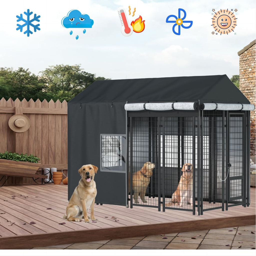 Black Dog Kennel Cover with Transparent Windows O87330