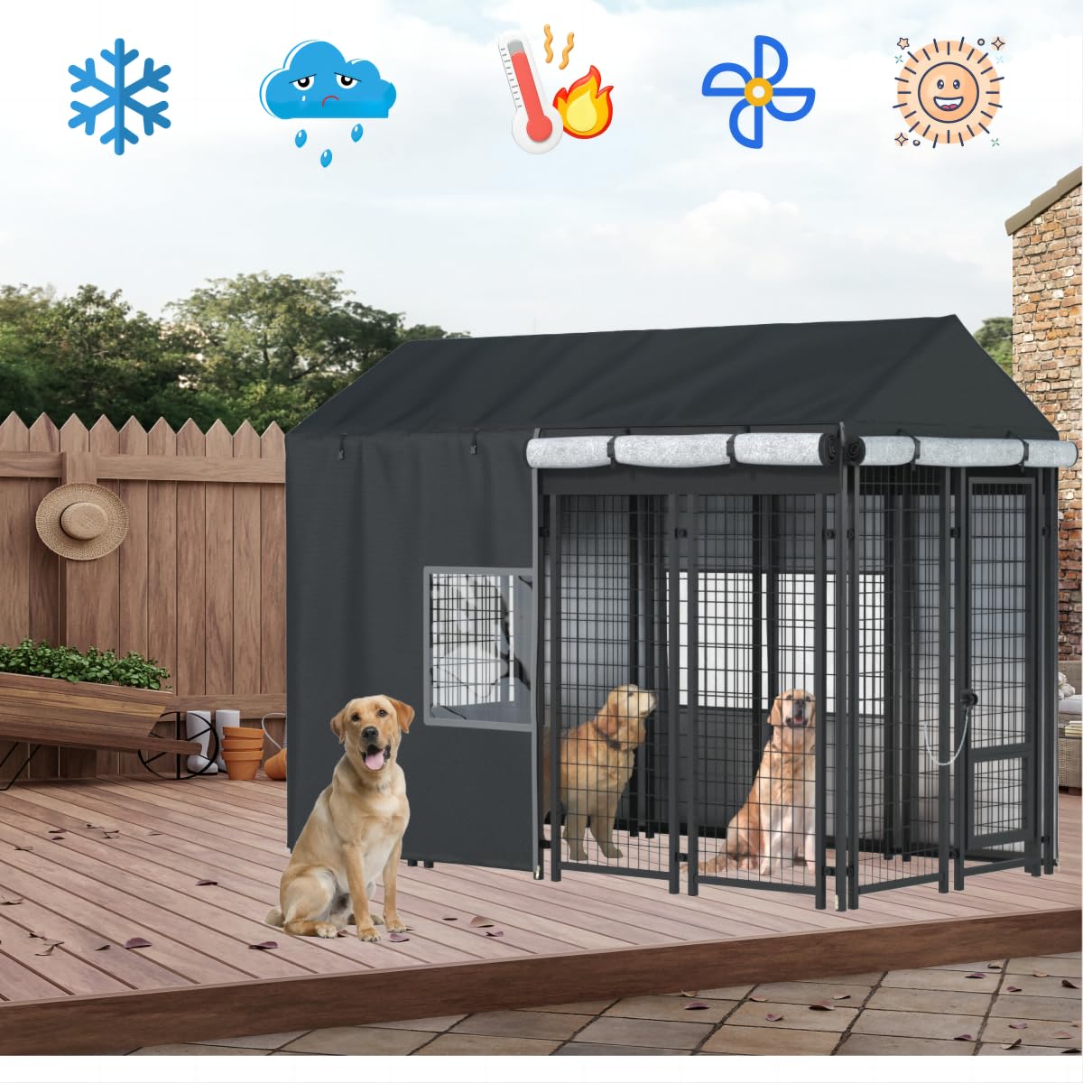 Black Dog Kennel Cover with Transparent Windows O87330