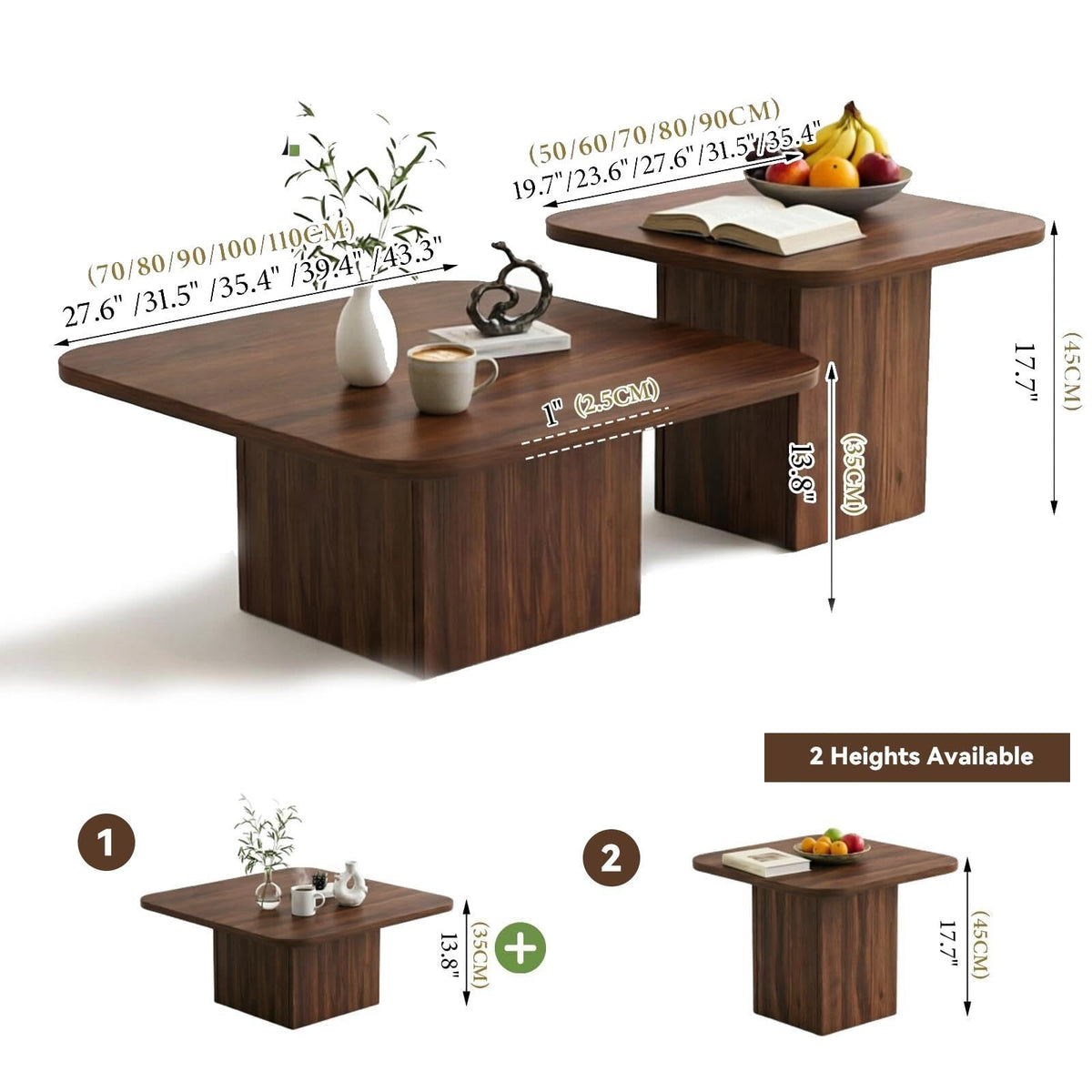 Nesting Coffee Tables Set of 2 Wood Square F54641