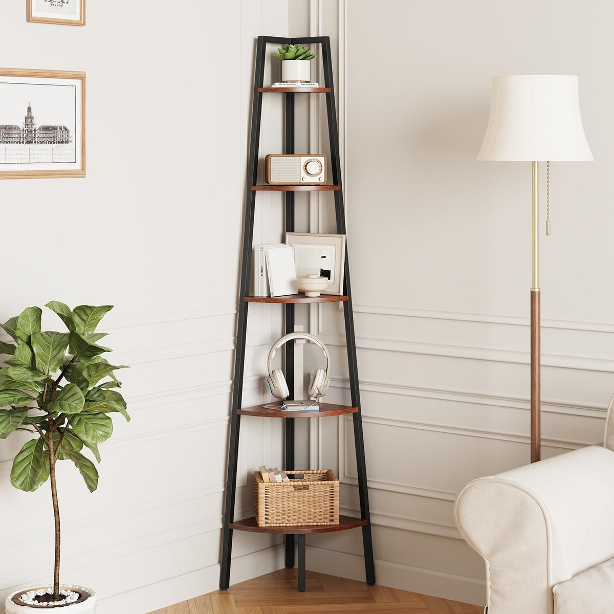 5-Tier Corner Shelf Stand with Metal Frame V631