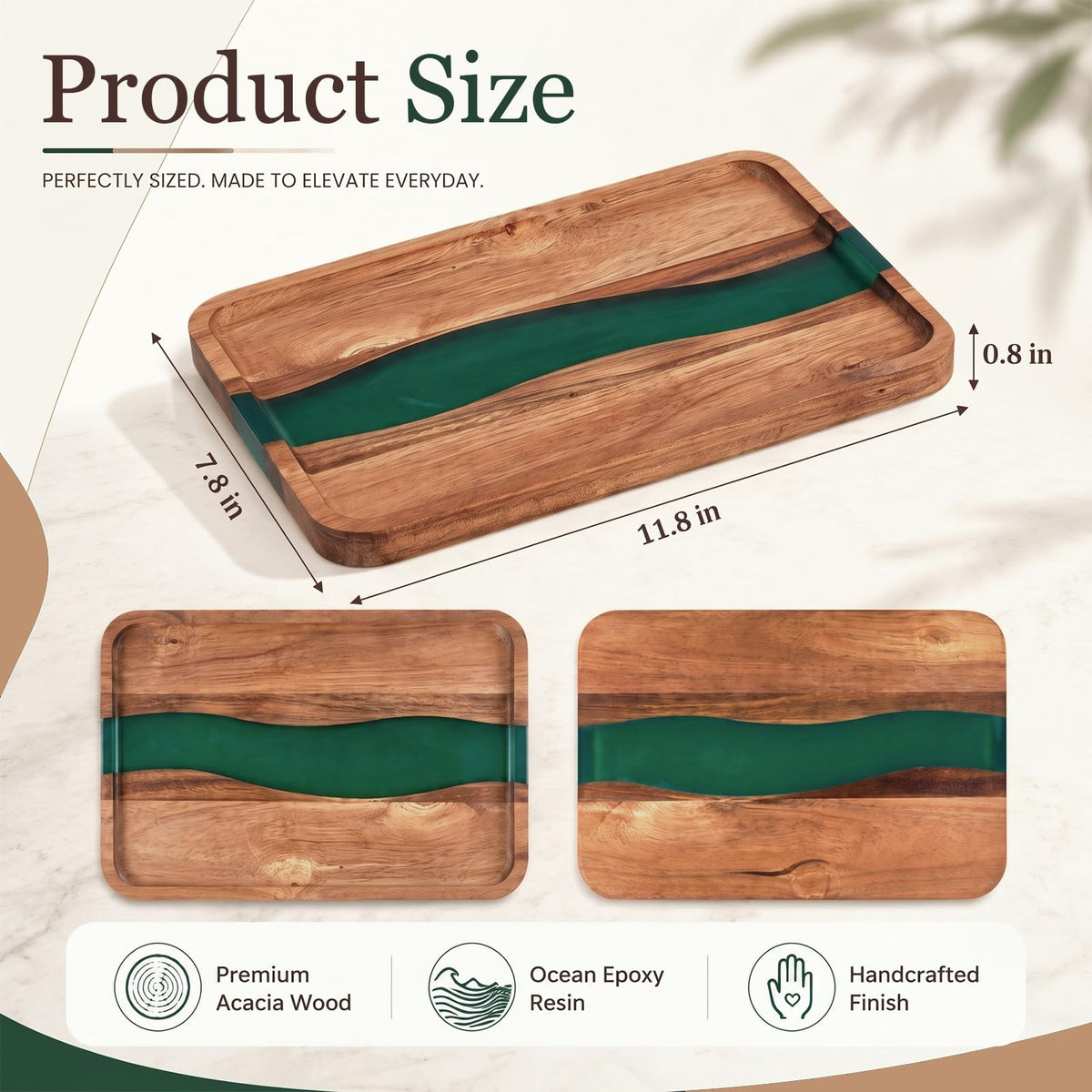 Turquoise Resin Acacia Wood Valet Tray F622