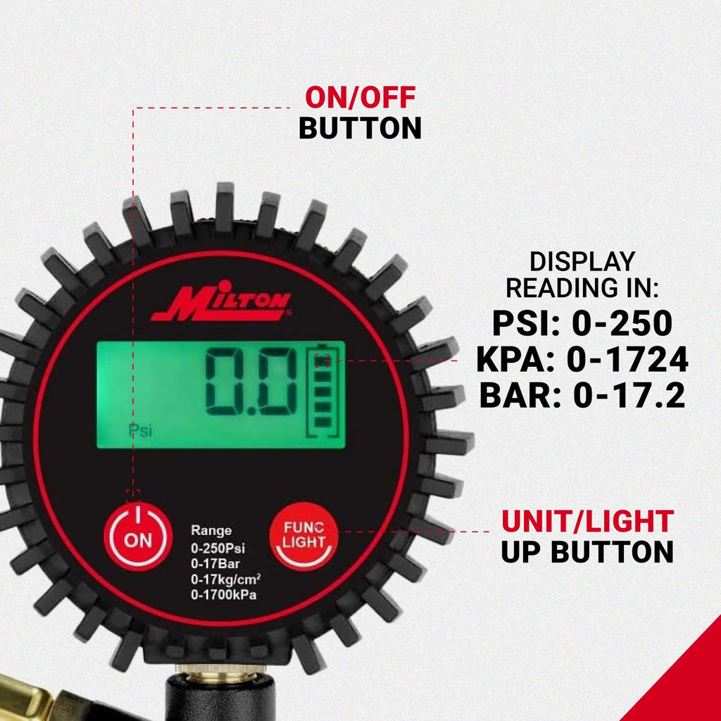 Digital Tire Inflator with Pressure Gauge and 14” Rubber Air Hose H9460
