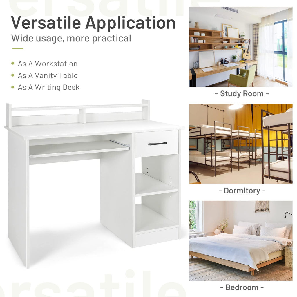 White Desk with Drawer and Keyboard Tray N86290