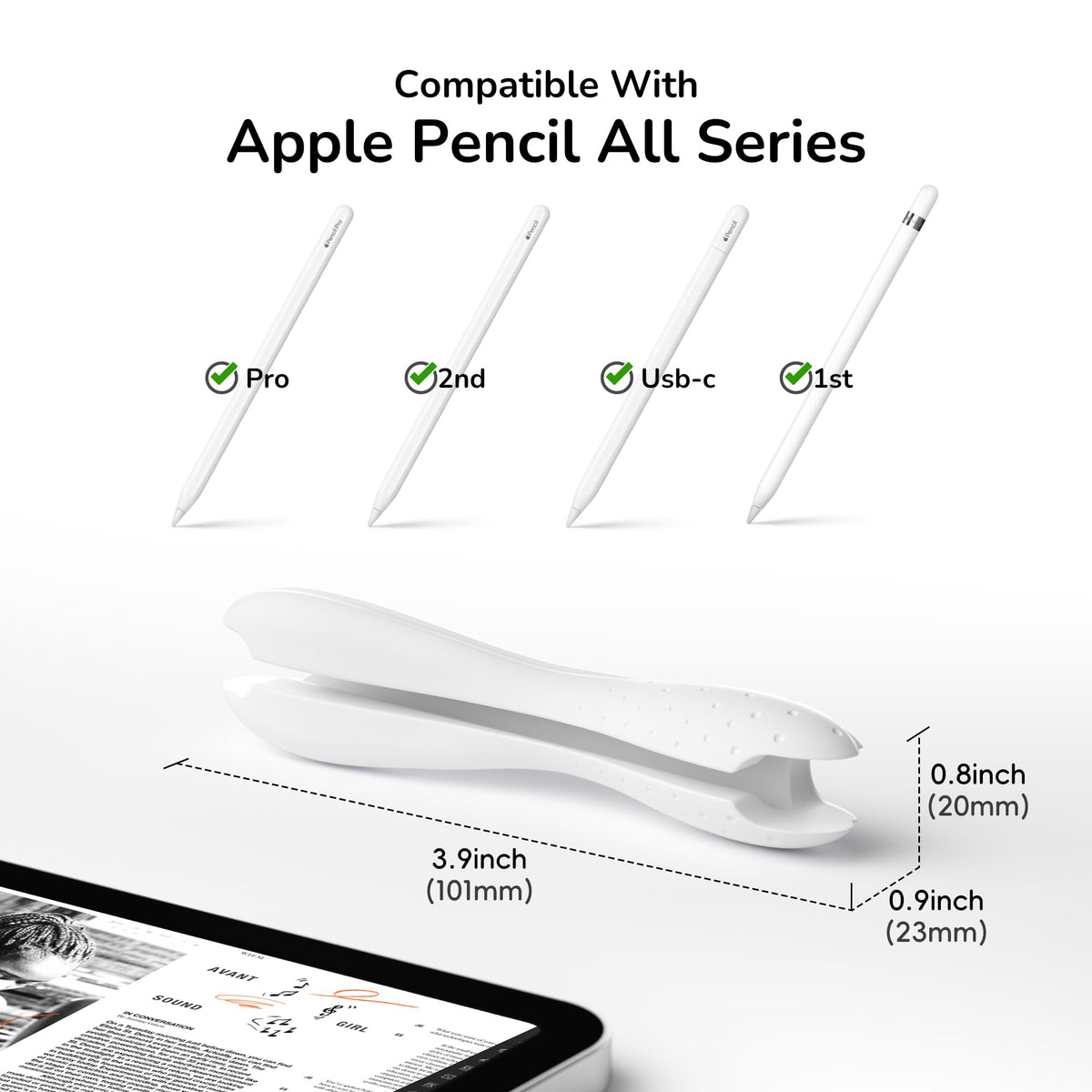 Compatible with Apple Pencil Pro 1st/2nd Generation USB-C Silicone Sleeve White N126935