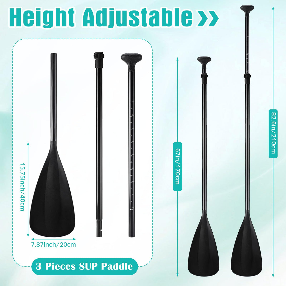 3 Pieces Paddle Board Paddle with Leash Detachable Aluminum Alloy Shaft G53829