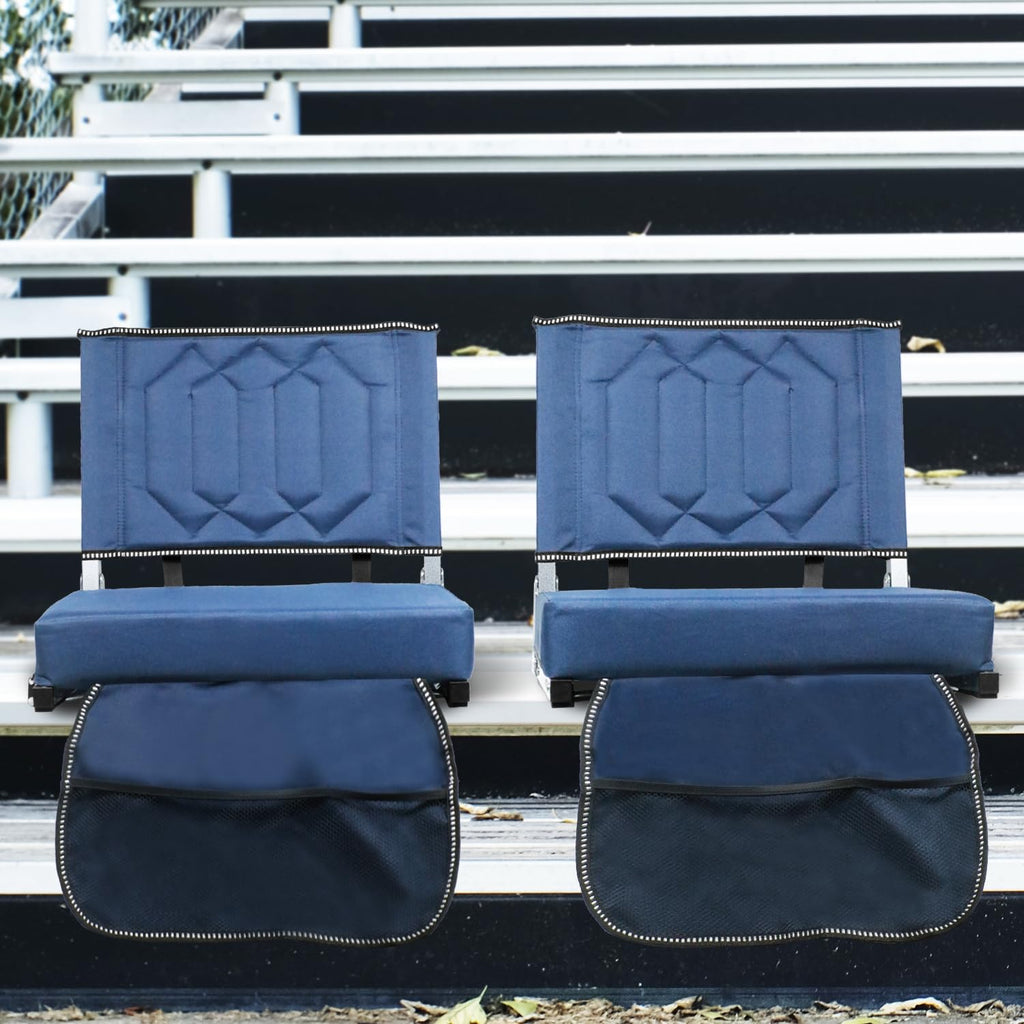 Portable Folding Stadium Seats with Back Support and Cushion, Navy, 2Pack C477188