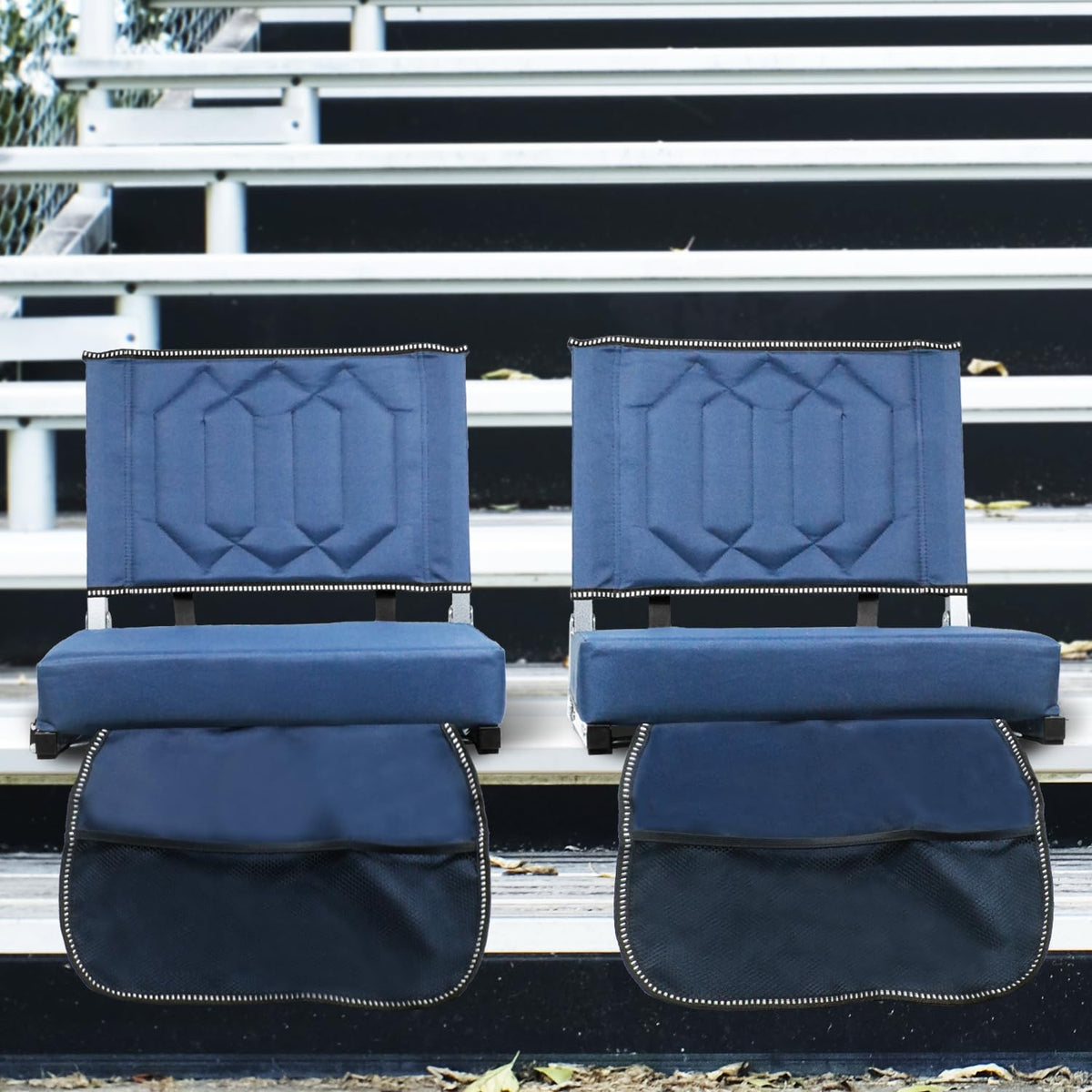 Portable Folding Stadium Seats with Back Support and Cushion, Navy, 2Pack C477188