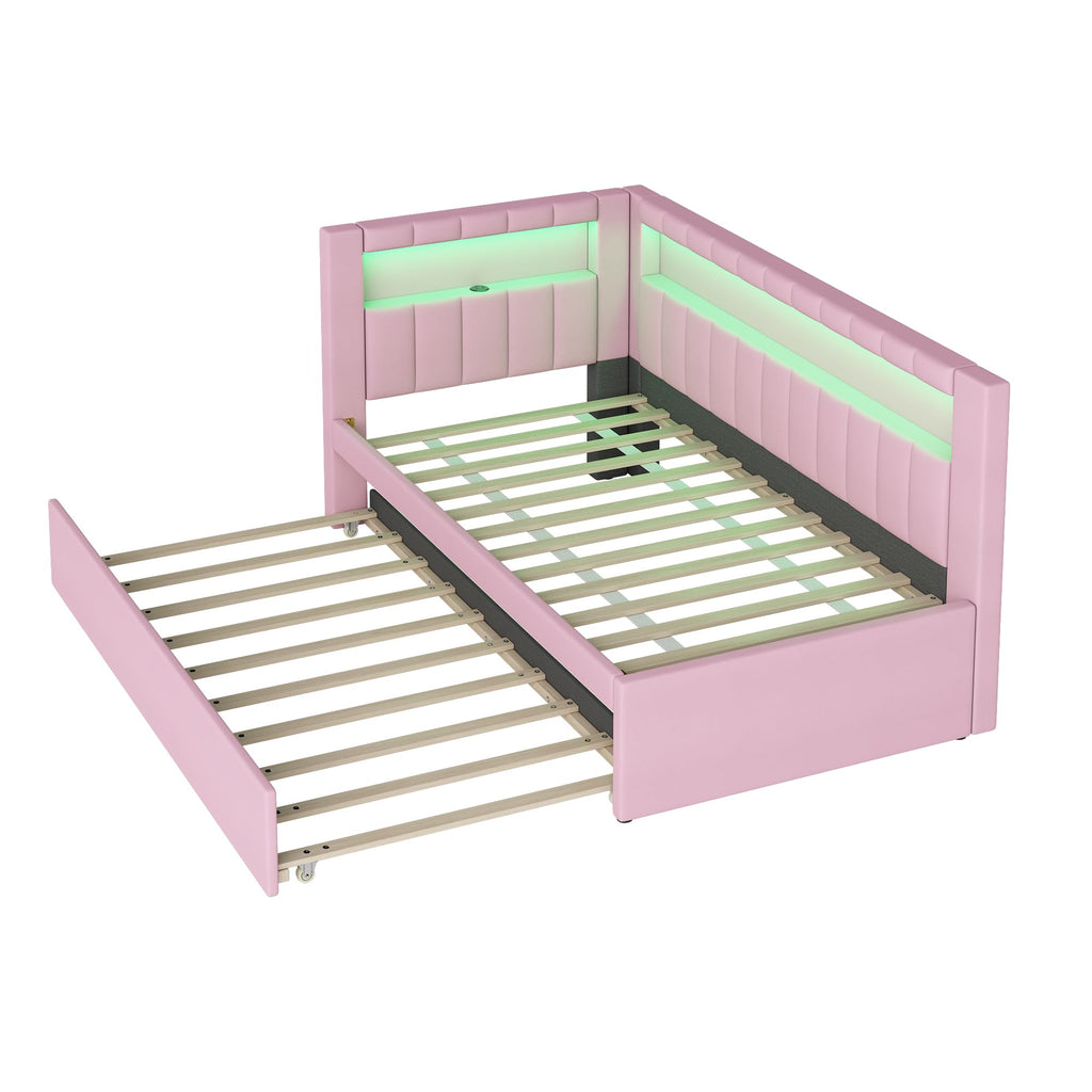 Twin Size Linen Fabric Daybed with Trundle and USB Ports J211