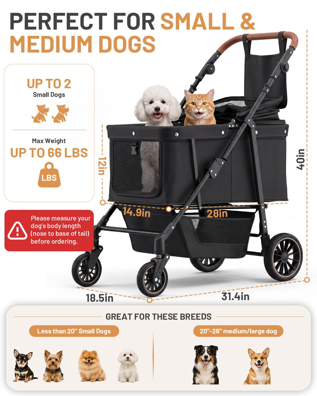 Foldable Ventilated Dog Stroller with Canopy B781