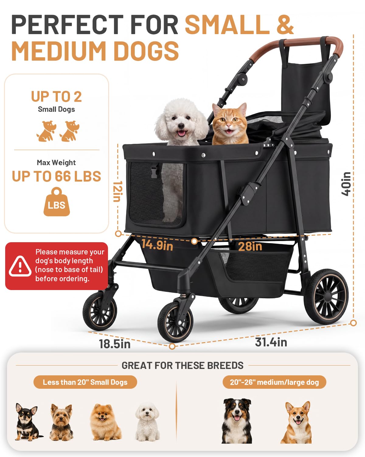 Foldable Ventilated Dog Stroller with Canopy B781
