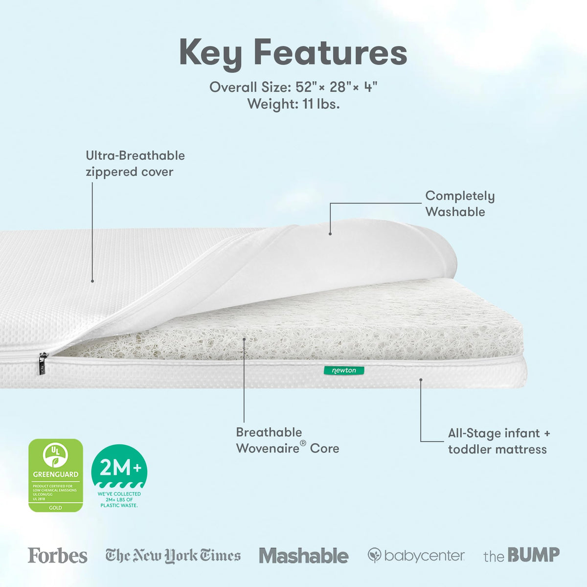 White Breathable Washable Crib Mattress M219