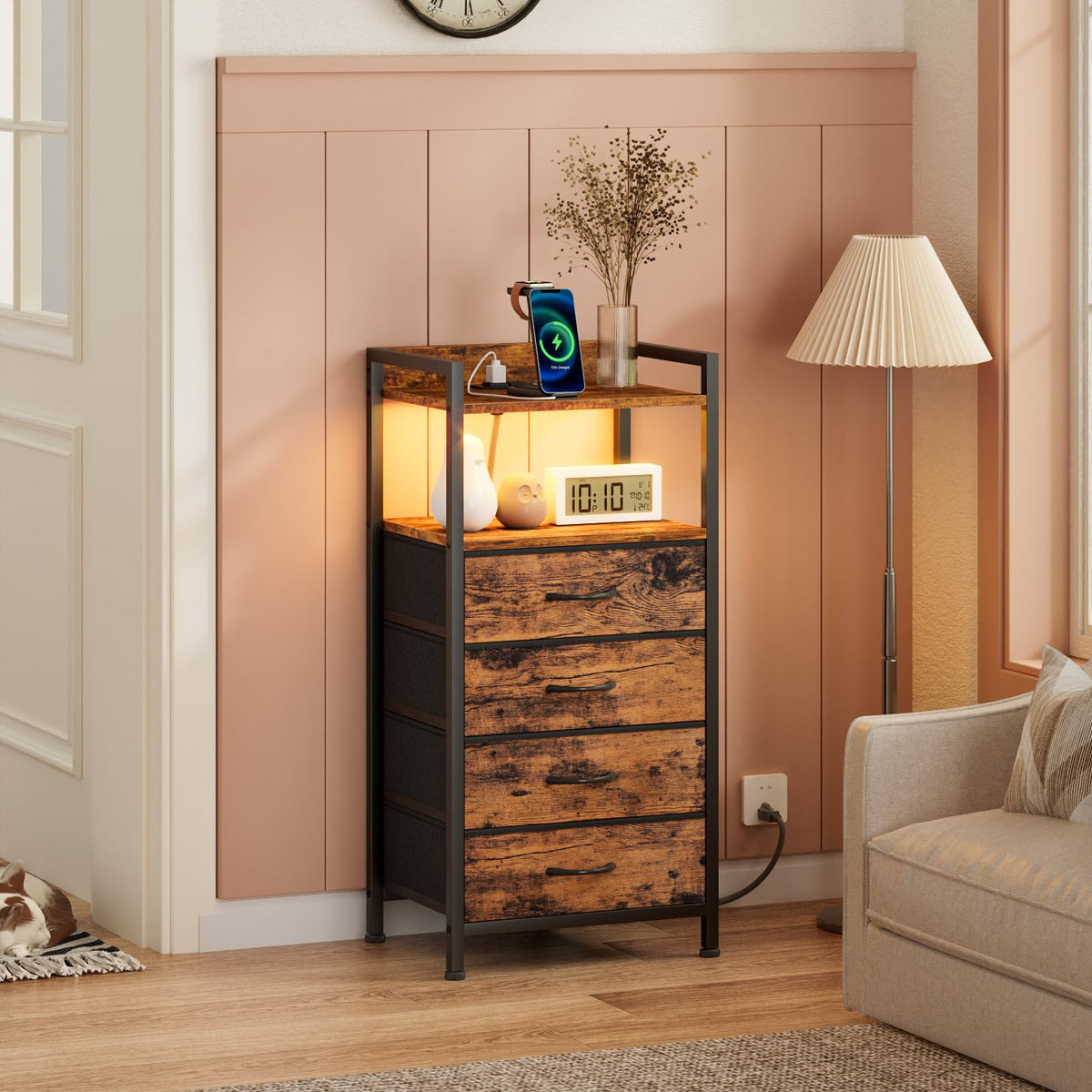 4 Drawer Night Stand with Charging Station C592
