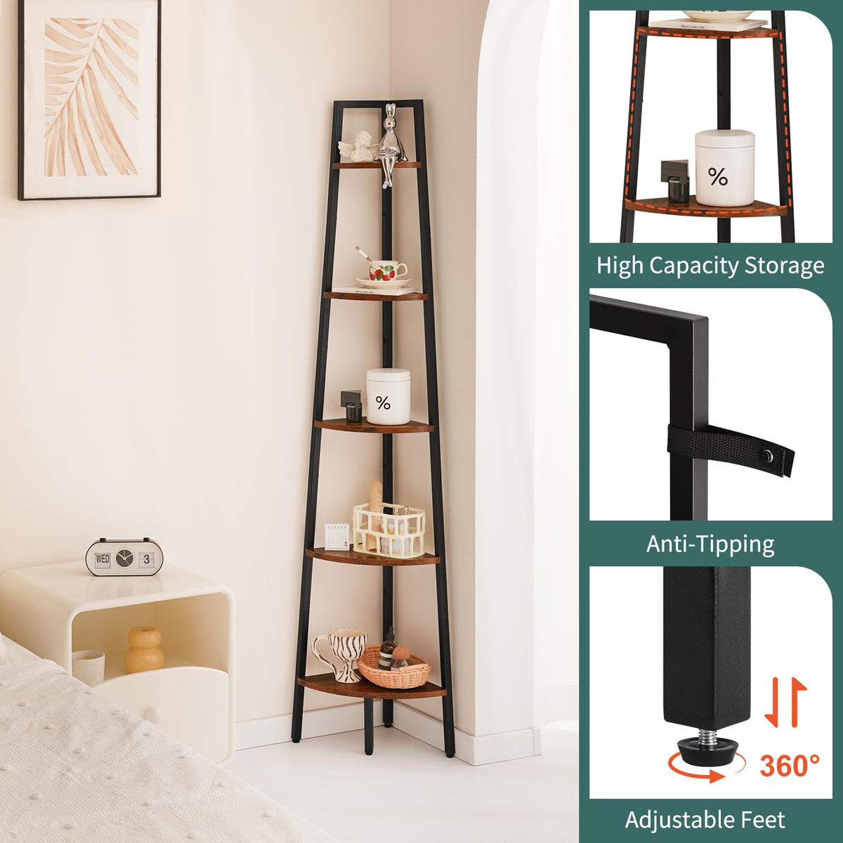 5-Tier Corner Shelf Stand with Metal Frame V631