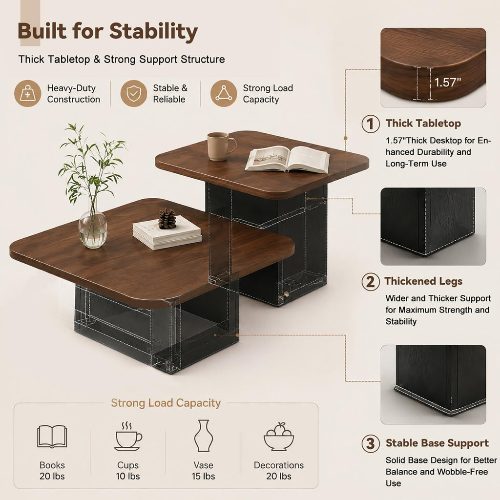 Nesting Coffee Tables Set of 2 Wood Square F54641