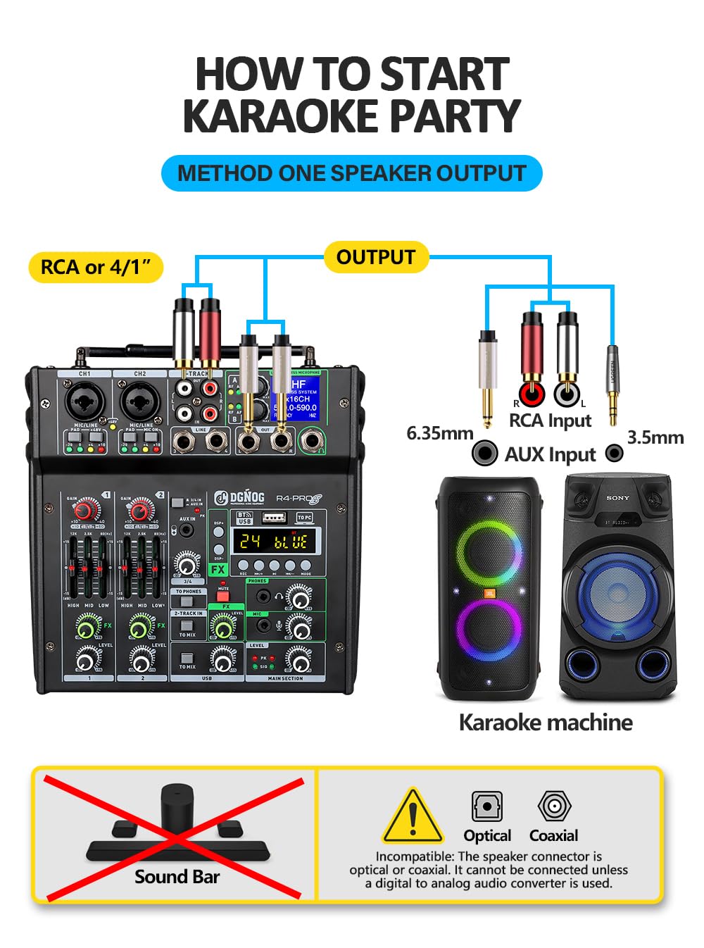 4 Channel Karaoke Mixer with 2 Wireless Microphones Q3222