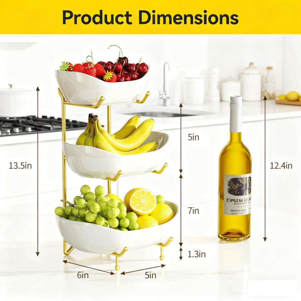 3 Tier Ceramic Fruit Bowl with Metal Stand P4817