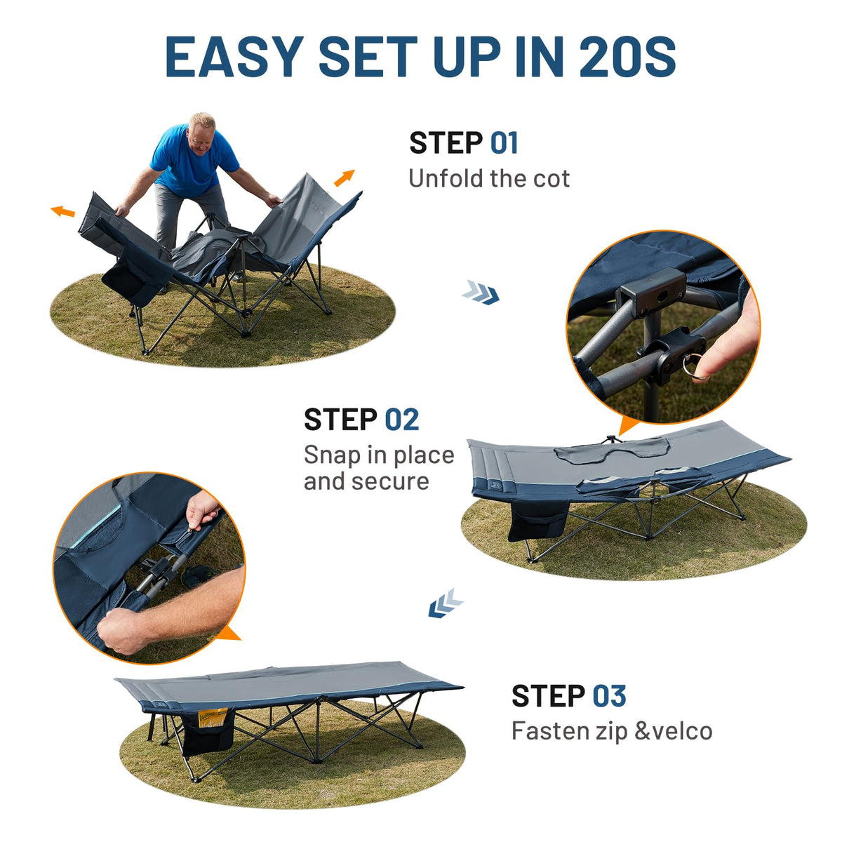 Extra Wide Heavy Duty Camping Cot with Carry Bag N319