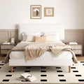 White Upholstered Bed Frame with Adjustable Headboard D65548