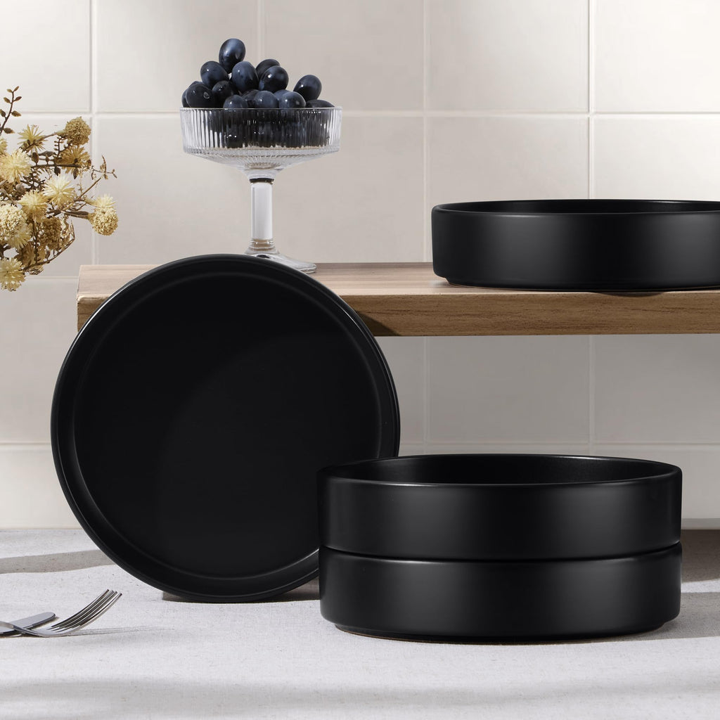 Black Ceramic Pasta Bowls Set of 4 E645240