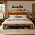 King Size Wooden Bed Frame with Storage Headboard U830843