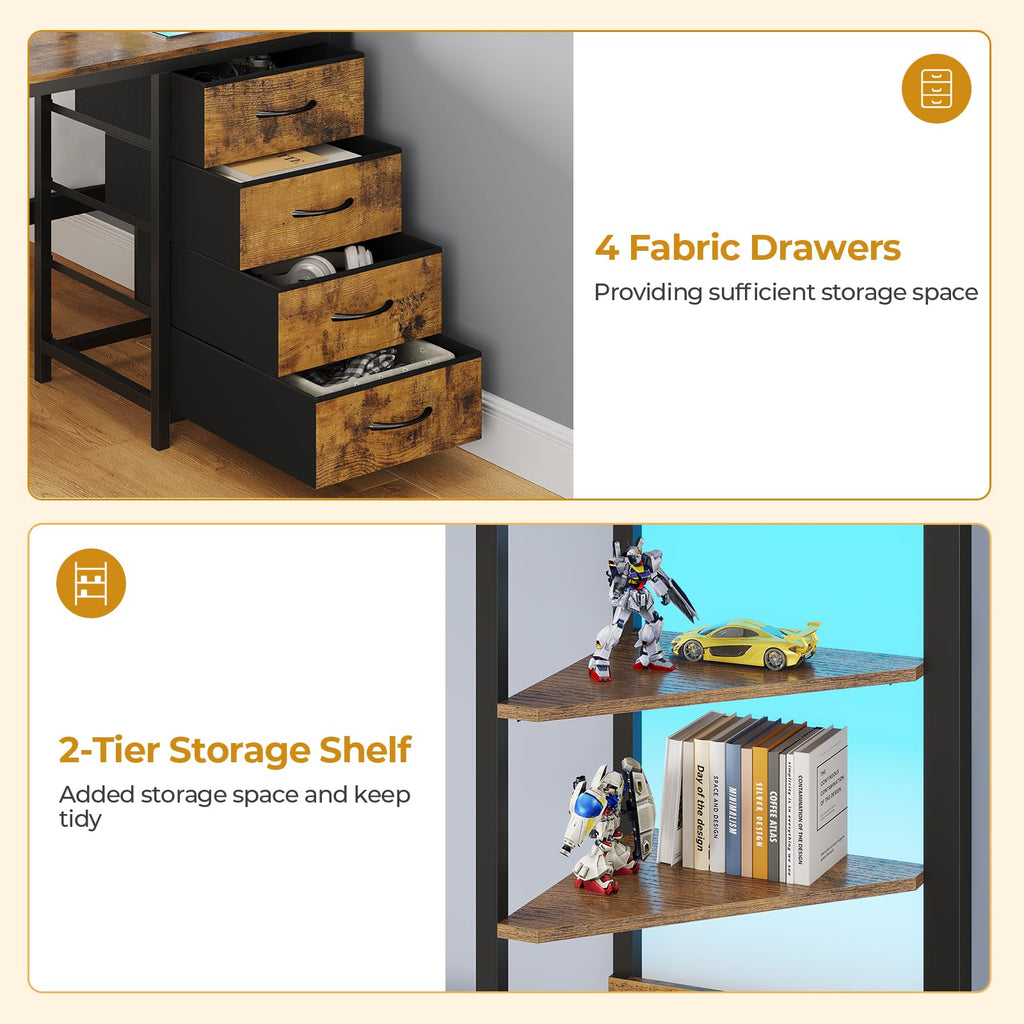 Twin Over Full Bunk Bed with Desk & 4 Storage Drawers, Black X1954
