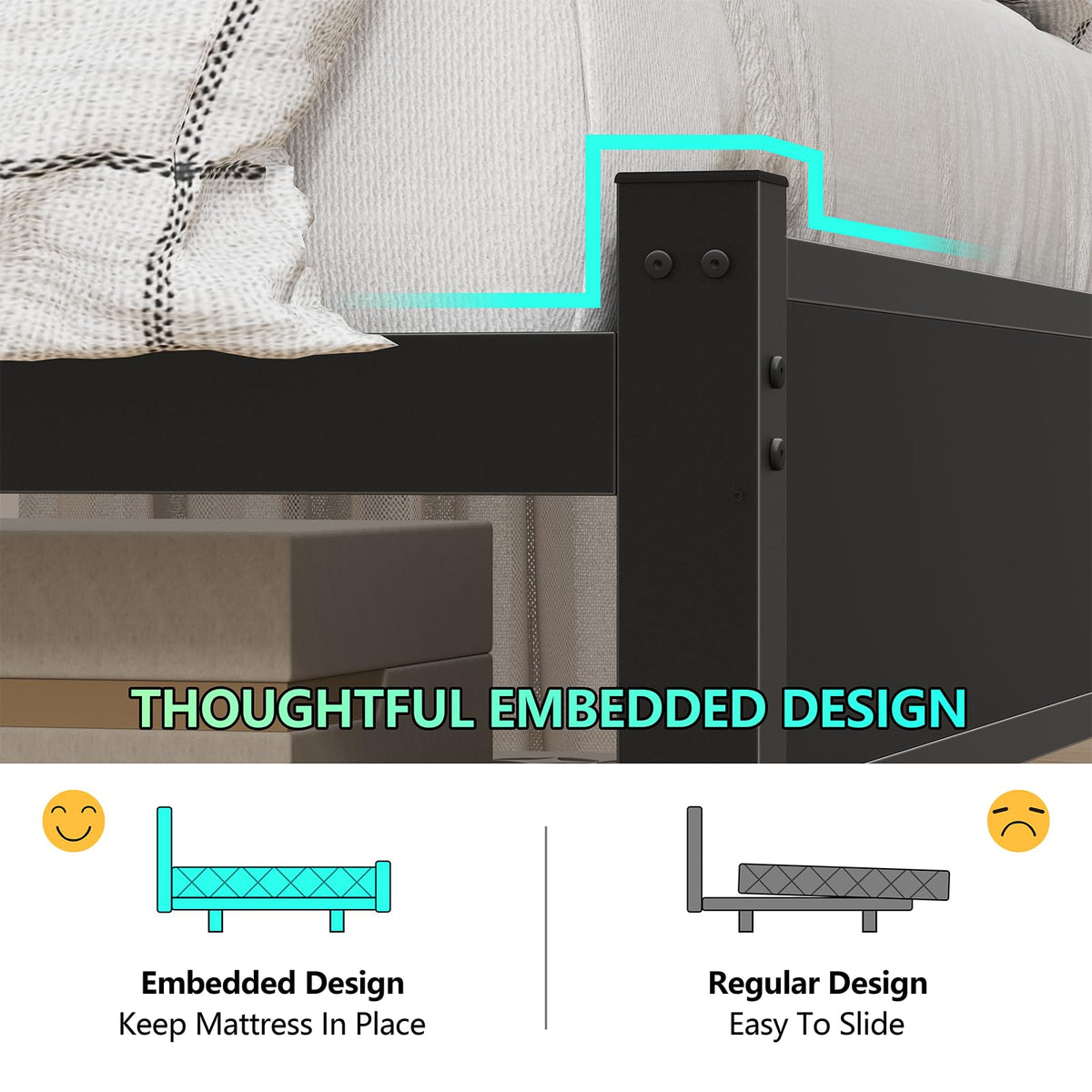 Twin Size Bed Frame with Storage Headboard and LED Lights H755