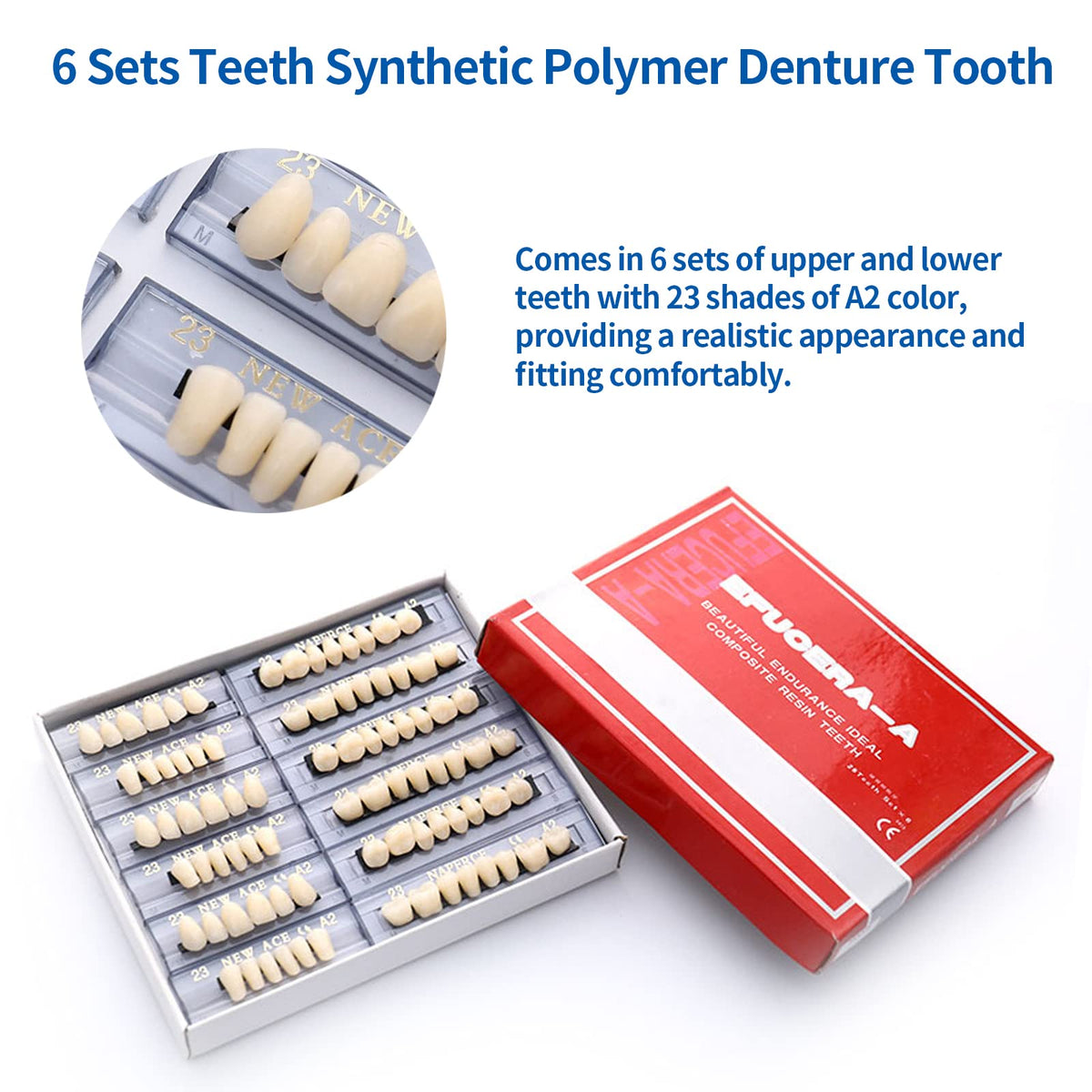 168 Pieces Acrylic Resin Denture Teeth 6 Sets 23 Shade A2 Upper + Lower L45497