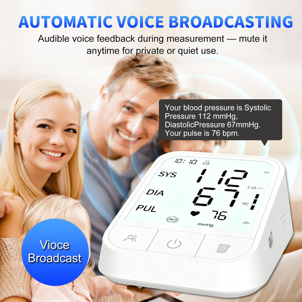 Upper Arm Blood Pressure Monitor, Automatic Digital with Voice Broadcast, Backlit LED Display, Adjustable Cuff D241737